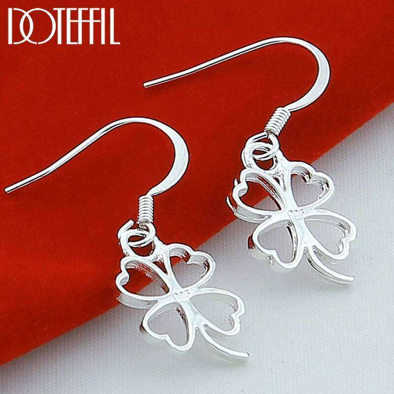 DOTEFFIL 925 Sterling Silver Hollow Four-leaf Clover Drop Earrings For Woman Wedding Engagement Fashion Party Charm Jewelry 5f70f