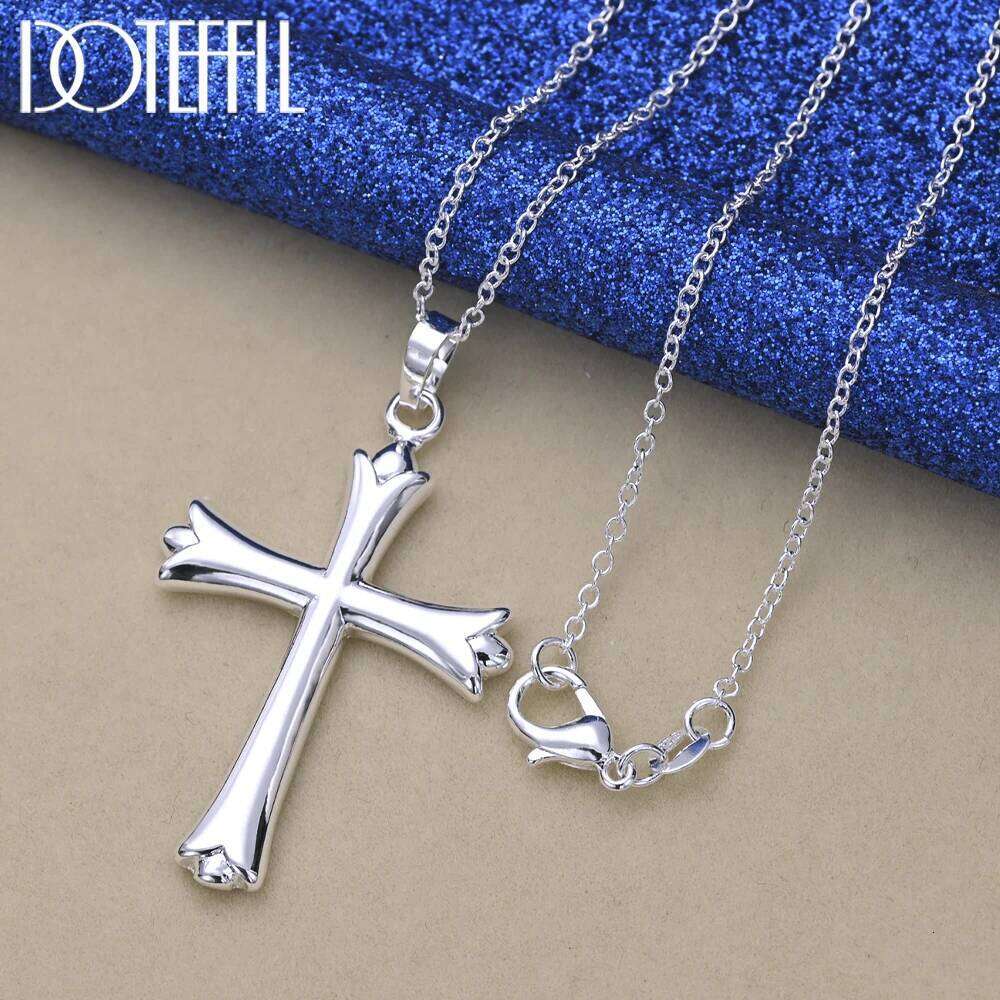 DOTEFFIL 925 Sterling Silver 16-30 Inch Snake Chain Cross Pendant Necklace For Women Man Fashion Wedding Party Charm Jewelry a58cd