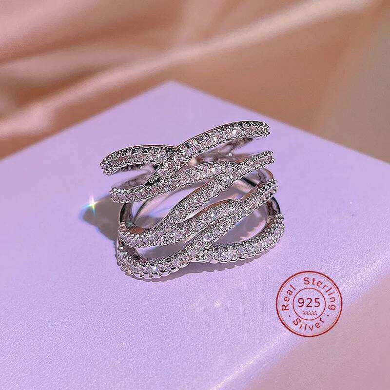 New Arrival Trendy 925 Stamp Fashion For Girl Love Multi Layer Row CZ Twining Plata Ring Christmas Gift Jewelry d53d7