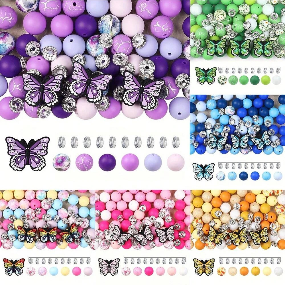 Ensemble de perles en Silicone papillon, 5/38/40 pièces, parfait pour le bricolage, porte-clés, colliers, bracelets, bijoux, pendentifs, etc. 260