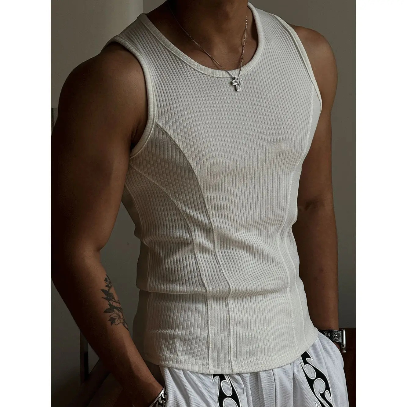 Mens Ribbed Sleeveless Tank Top Activewear Fitness Sports Bodybuilding Vest Breathable Quickdrying Elastic Undershirt Gym 260104