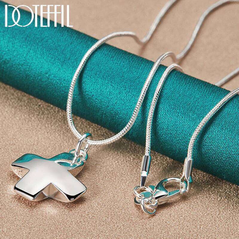 DOTEFFIL 925 Sterling Silver Cross Pendant Necklace 16-30 Inch Snake Chain For Women Man Wedding Engagement Party Jewelry 802a0
