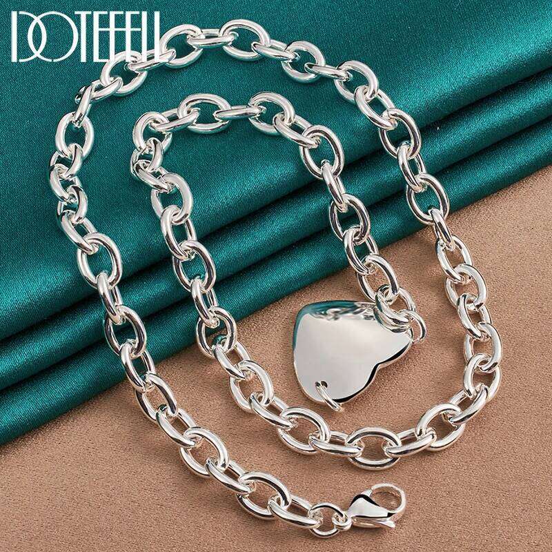 DOTEFFIL 925 Sterling Silver Heart Pendant Necklace Woman Man 18 Inches Chain Wedding Engagement Party Jewelry 66449