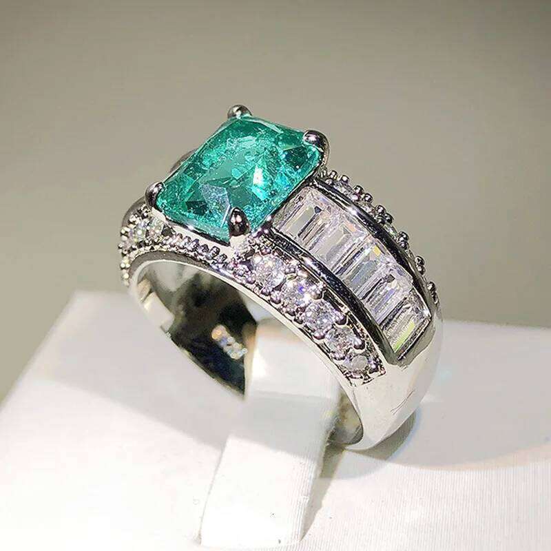 New Simple Temperament Emerald Finger for Girl Exquisite Green Zircon S925 Stamp Ring Girls Party Banquet Jewelry Gift 91c12