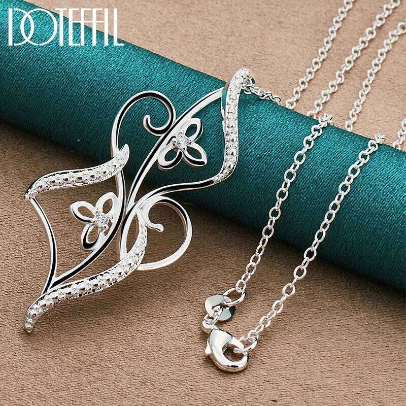 DOTEFFIL 925 Sterling Silver Flower AAA Zircon Pendant Necklace 16-30 Inch Chain For Women Fashion Wedding Party Charm Jewelry 5b554