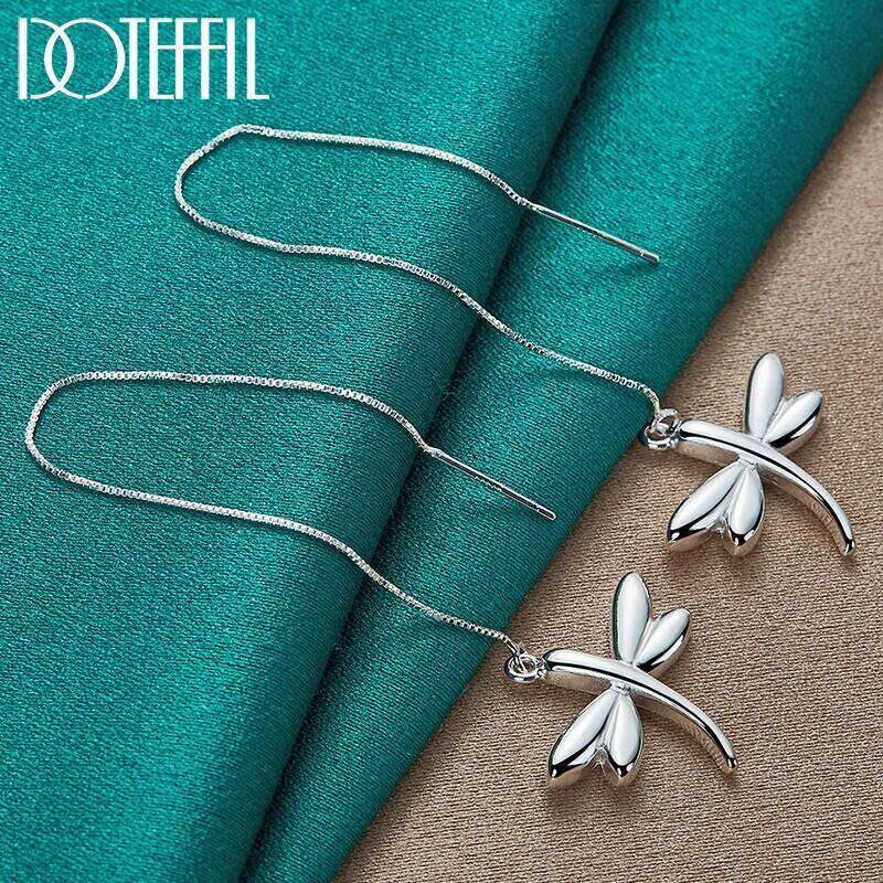 DOTEFFIL 925 Sterling Silver Dragonfly Earline Drop Earring Charm Woman Jewelry Fashion Wedding Engagement Party Gift 4aa1b