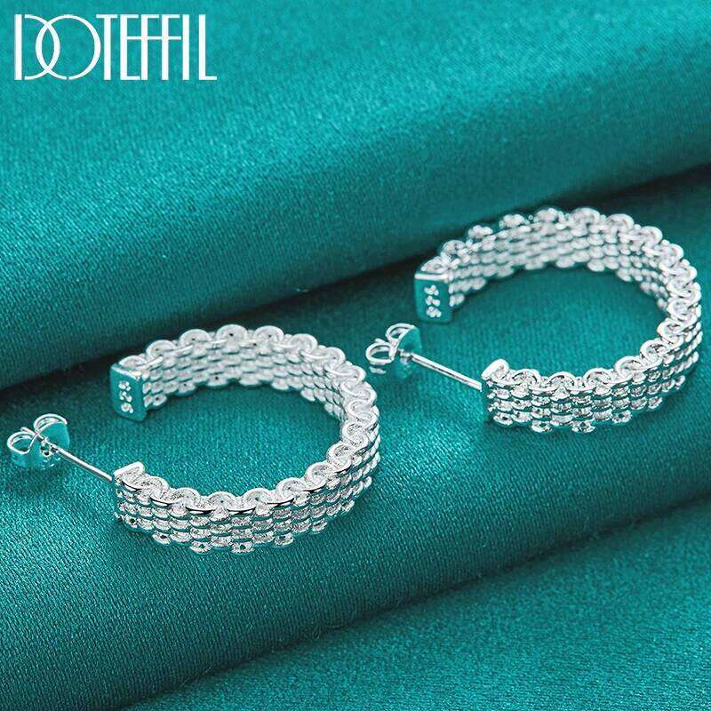 DOTEFFIL Fashion 925 Sterling Silver For Women Round Stud Earring Christmas Gift Party Wedding Jewelry Free Shipping 2f403