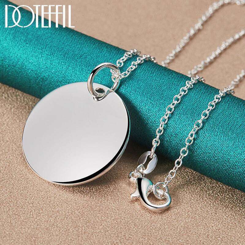 DOTEFFIL Sterling Silver Round 925 Label Pendant Necklace 16-30 Inch Chain For Women Brand Jewelry Wedding Engagement Gift bd5ae