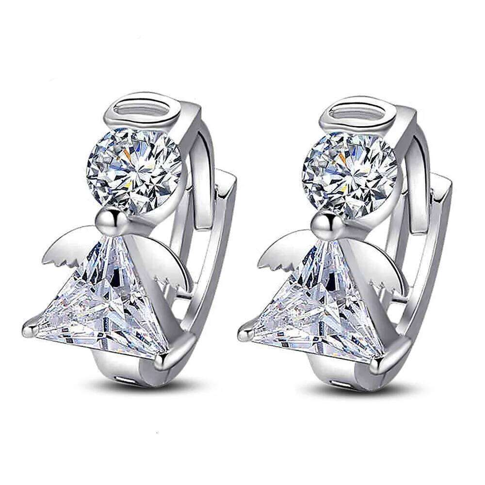2021 Fashion Angel Design Stud Luxury Double Crystal Earrings For Women 925 Silver Needle Ear Jewelry Statement 588be