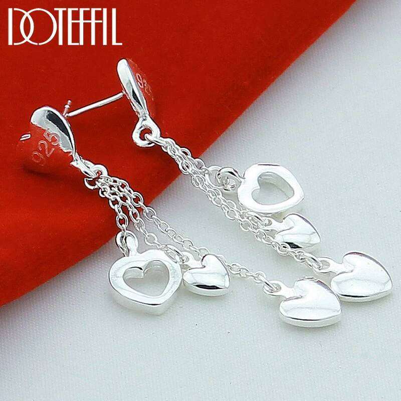 DOTEFFIL 925 Sterling Silver Solid Hollow Heart Drop Earrings For Woman Wedding Engagement Fashion Party Charm Jewelry 1da1e