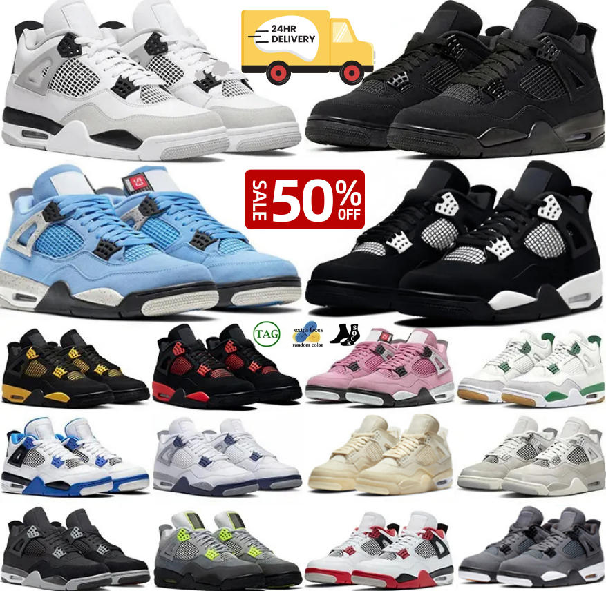 With box Designer 4s basketball shoes 4 for men women Black Cat 2025 White Cement Red Thunder 4 retro Cool Grey Green Metallic Lightning Bred Uni-image-908242997