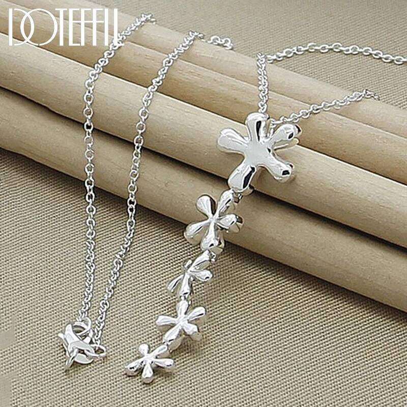 DOTEFFIL 925 Sterling Silver Flower Long Pendant Necklace 18-30 Inch Chain For Women Wedding Engagement Jewelry Christmas Gifts f9ad2