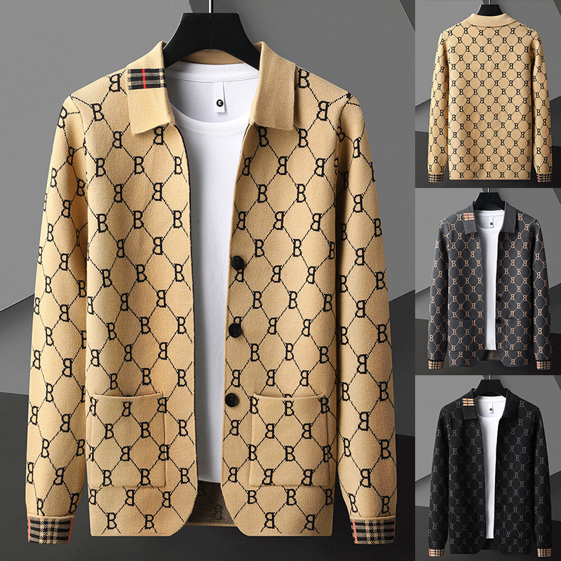 2026 New Style Knitted Cardigan Men's Luxury Coat Sweater Air Conditioner Shirt Autumn Short Sleeve Wind Jacket Korean Edition Tight-fitting Li