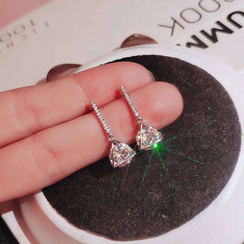 Korean Full Pave CZ Cone Shape Wedding For Women 2021 925 Silver Needle Bridal Hanging Drop Earrings Jewelry aec81