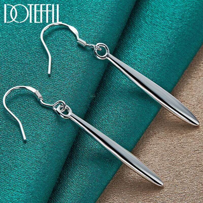 DOTEFFIL 925 Sterling Silver Double Smooth Needle Drop Earrings For Woman Wedding Engagement Party Fashion Charm Jewelry 9c062