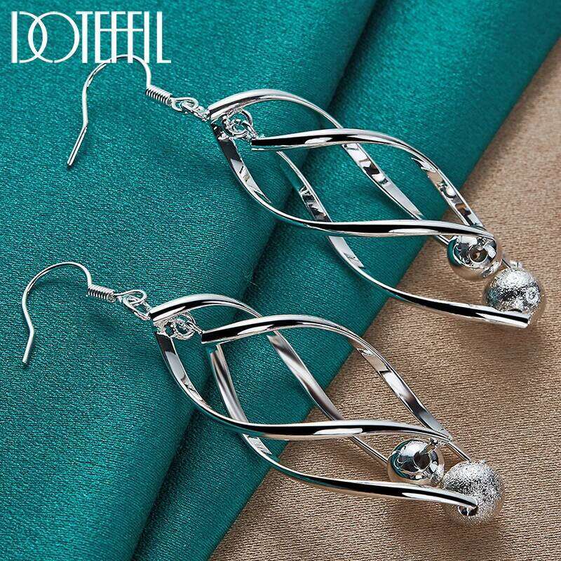 DOTEFFIL 925 Sterling Silver Matte Smooth Bead Ball Drop Earrings Charm Women Jewelry Fashion Wedding Engagement Party Gift 38939