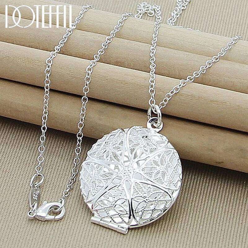 DOTEFFIL 925 Sterling Silver 16-30 Inch Chain Photo Frame Pendant Necklace For Women Man Fashion Wedding Party Charm Jewelry 4cfe3