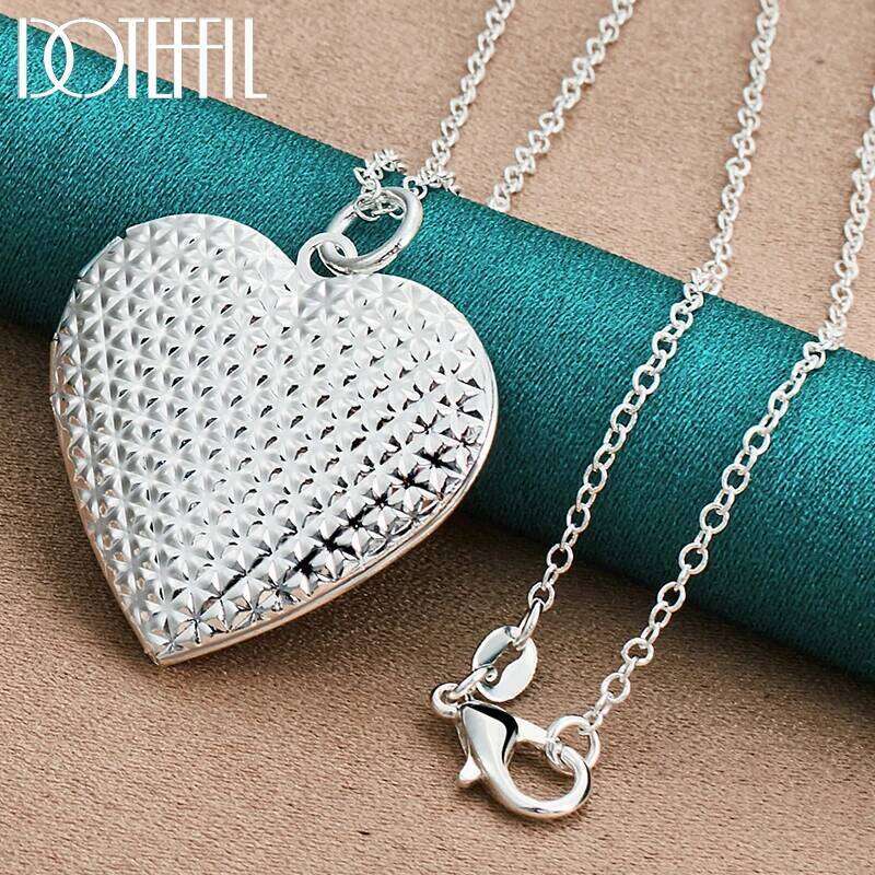 DOTEFFIL 925 Sterling Silver Heart Photo Frame Pendant Necklace For Women Man Wedding Party Charm Jewelry cced4