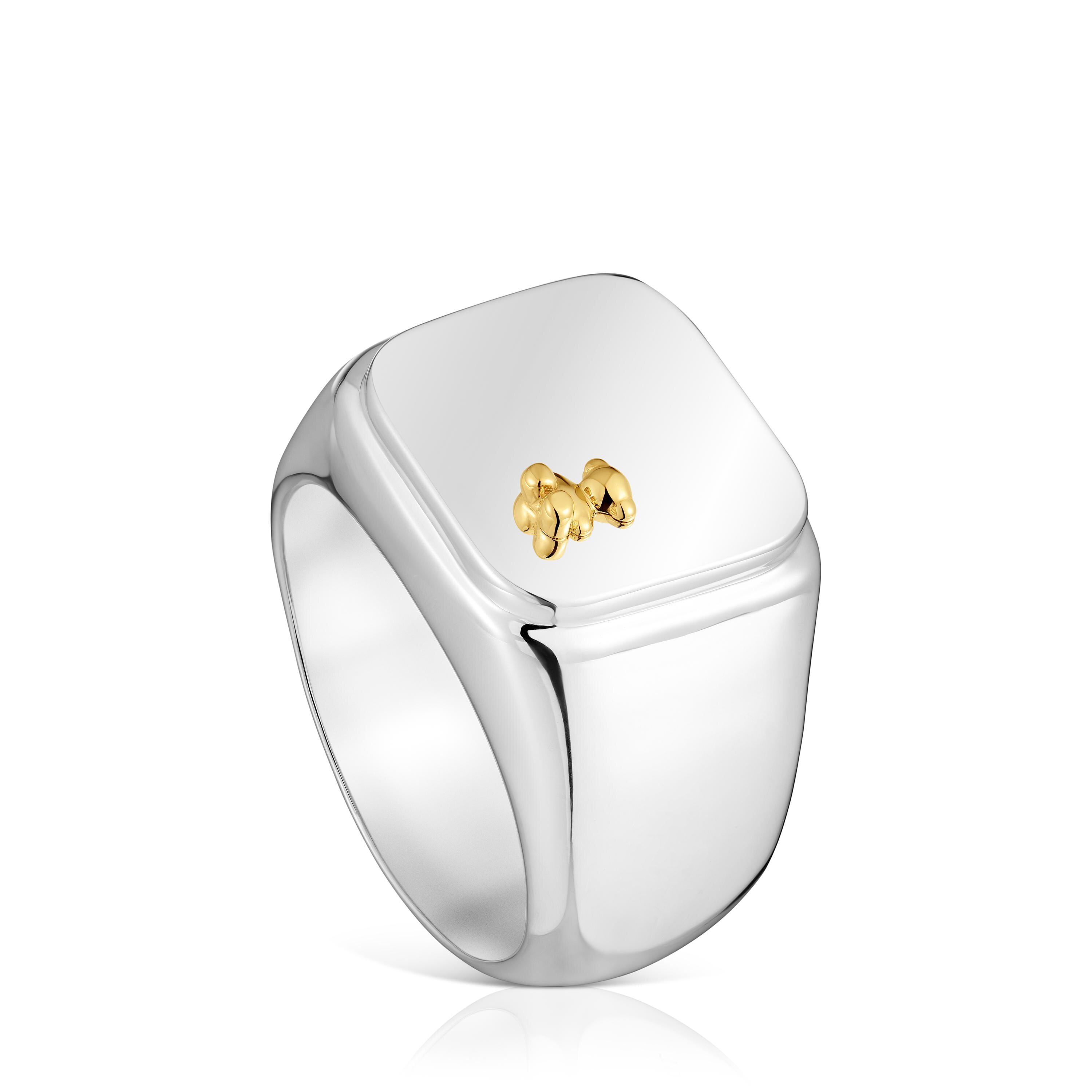 New Arrival Fashion Women Men Silver Rose Gold Stainless Steel Span Bear Cartoon Animal Square Heart Rings Jewelry A Gift-image-1090957211
