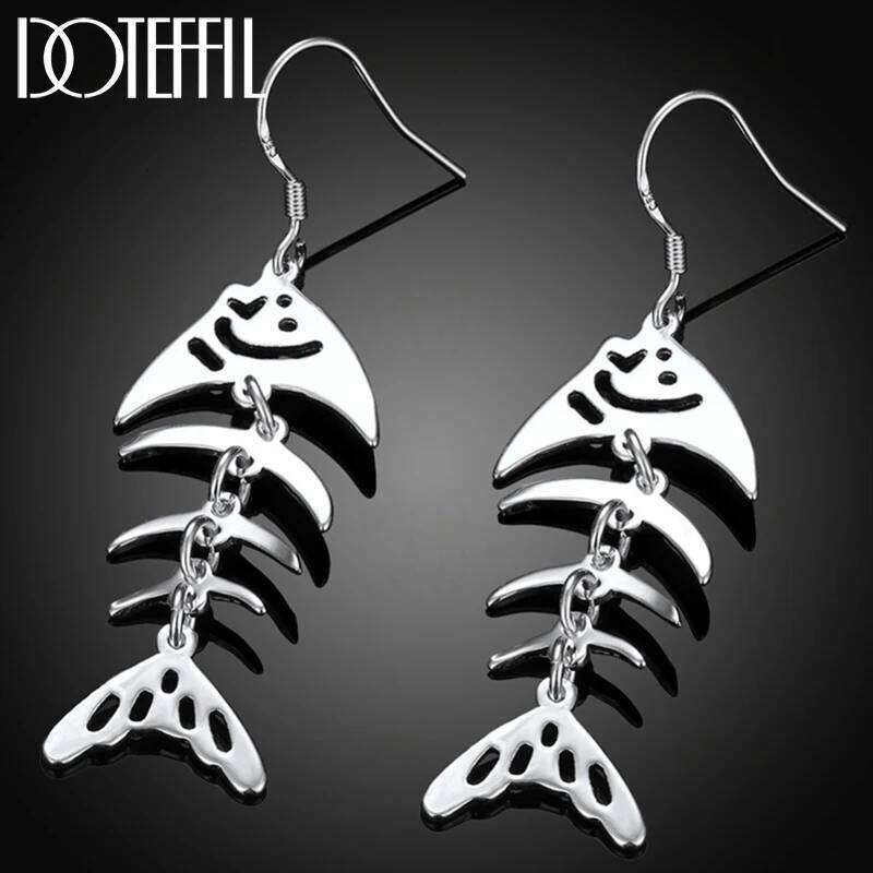 DOTEFFIL 925 Sterling Silver Fish Bone Drop Earrings For Woman Man Wedding Engagement Fashion Jewelry ab670