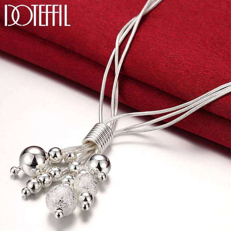 DOTEFFIL 925 Sterling Silver 18 Inch Snake Chain Smooth Matte Beads Pendant Necklace For Women Charm Wedding Engagement Jewelry 4b741