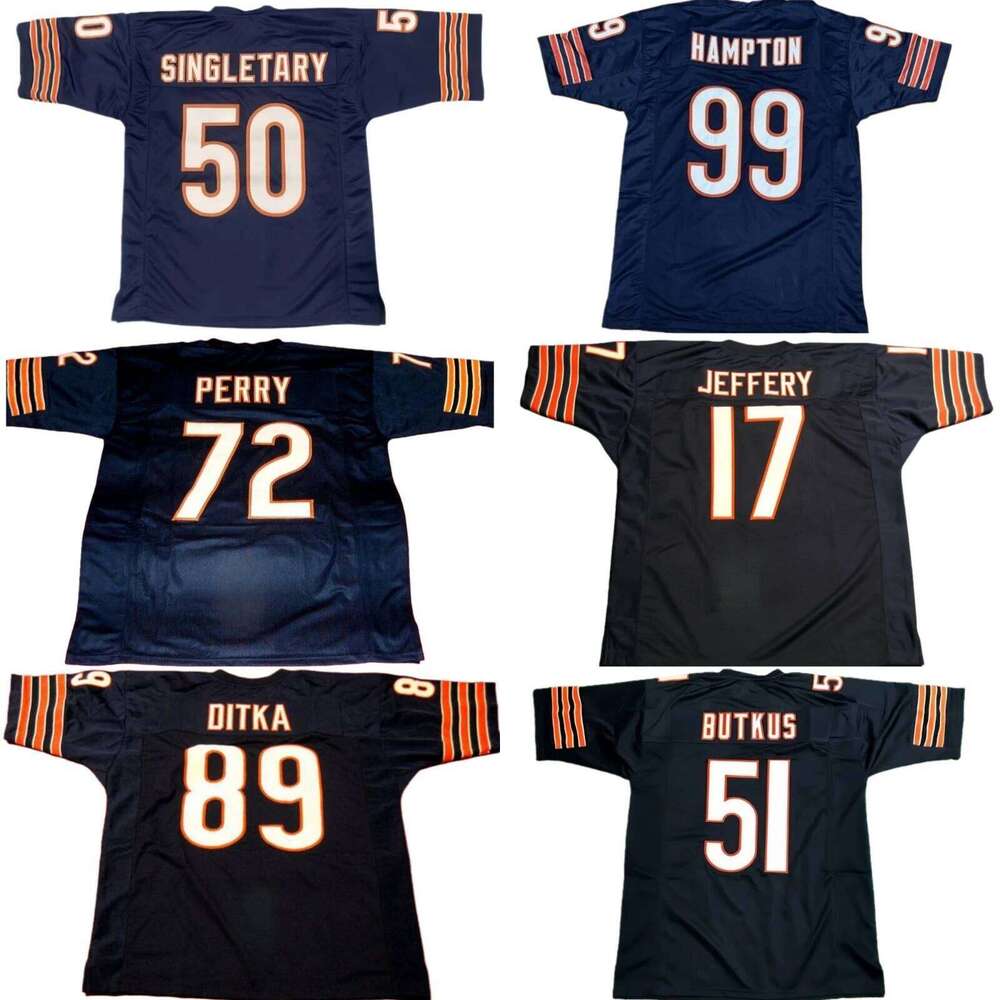 Custom Adult/Youth SINGLETARY PERRY HAMPTON JEFFERY DITKA BUTKUS 2025 Navy blue All Stitched Football Jersey Add any name number size XS-5XL 6XL