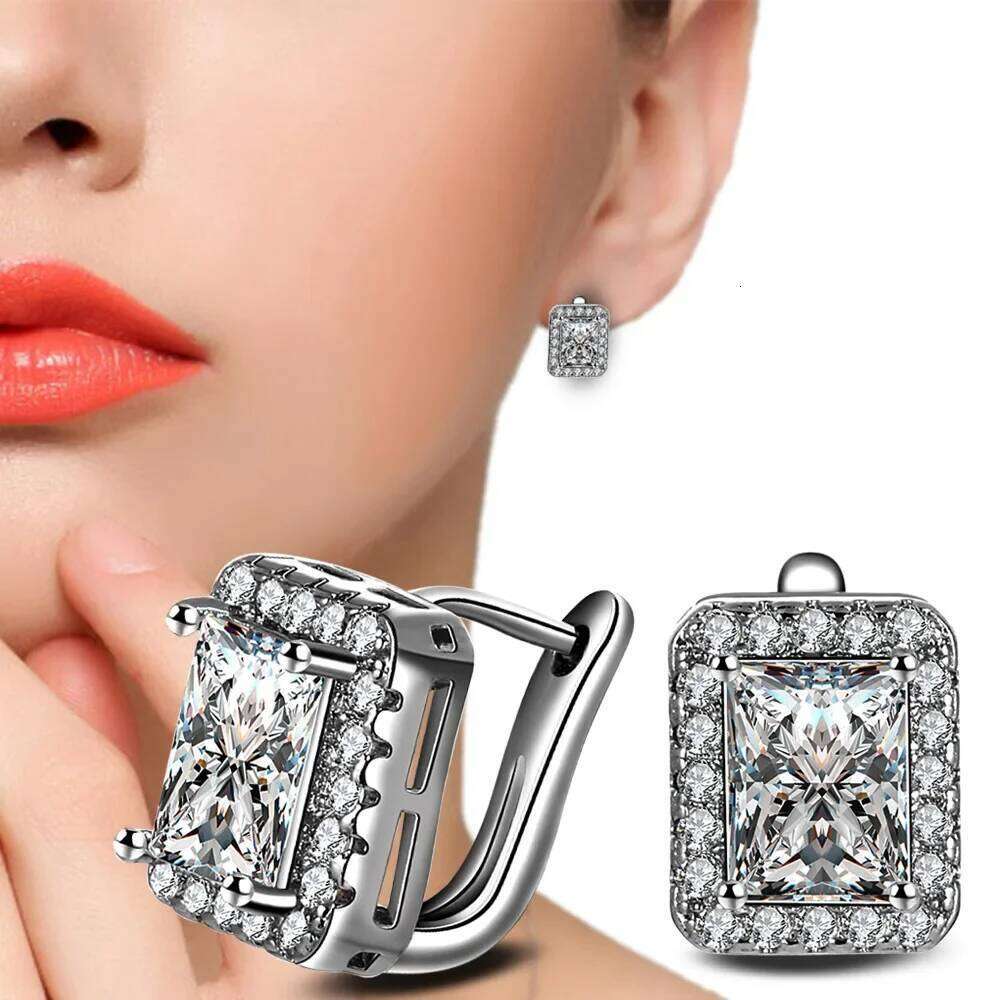 2025 Square 925 Sterling Silver Jewelry Big Crystal Stduy Earring for Woman New Gift Wholesale Brincos Boucle D'oreille Femme 7c5ad