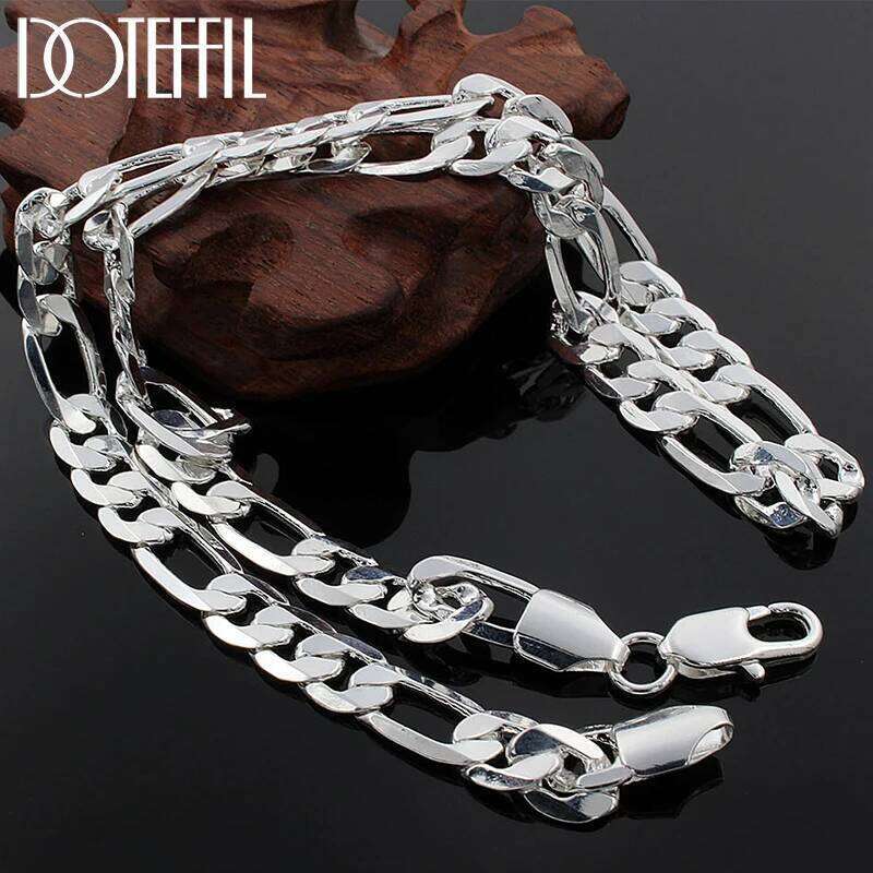 DOTEFFIL 925 Sterling Silver 20 Inch 8mm Flat Classic Chain Necklace For Women Man Fashion Wedding Party Charm Jewelry e63b2
