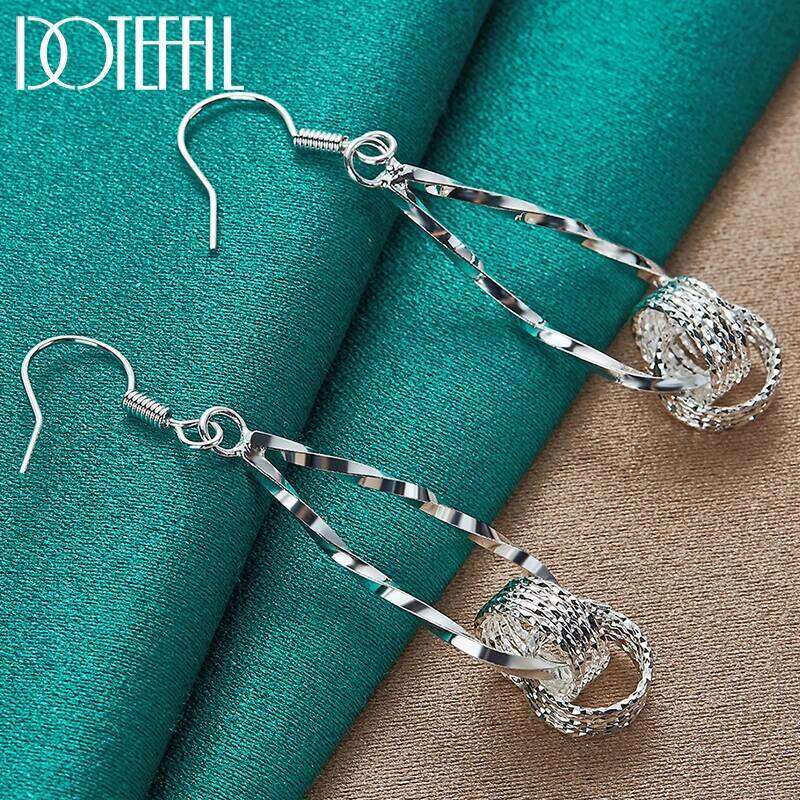 DOTEFFIL 925 Sterling Silver Winding Drop Earring For Women Wedding Engagement Party Jewelry 134a4