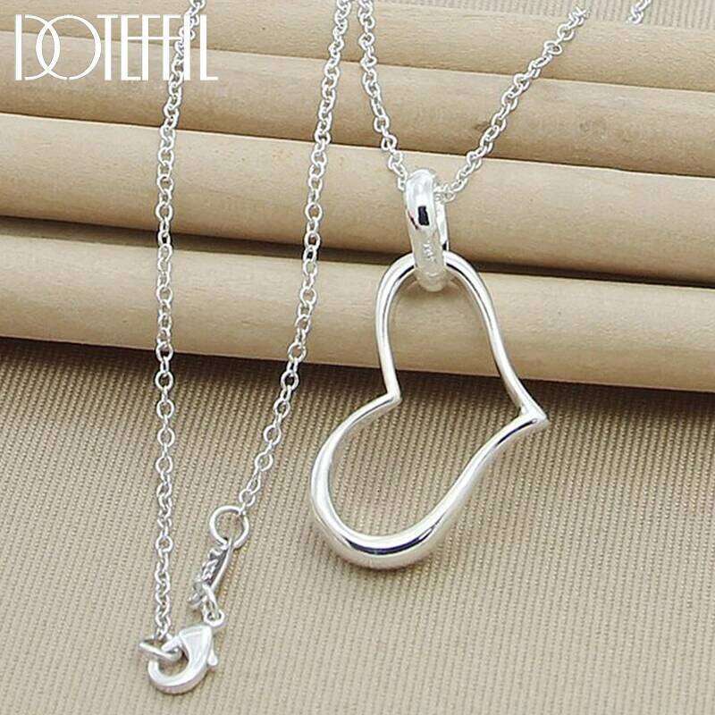 DOTEFFIL 925 Sterling Silver Heart Pendant Necklace 18 Inch Chain For Woman Fashion Wedding Engagement Party Charm Jewelry fda45