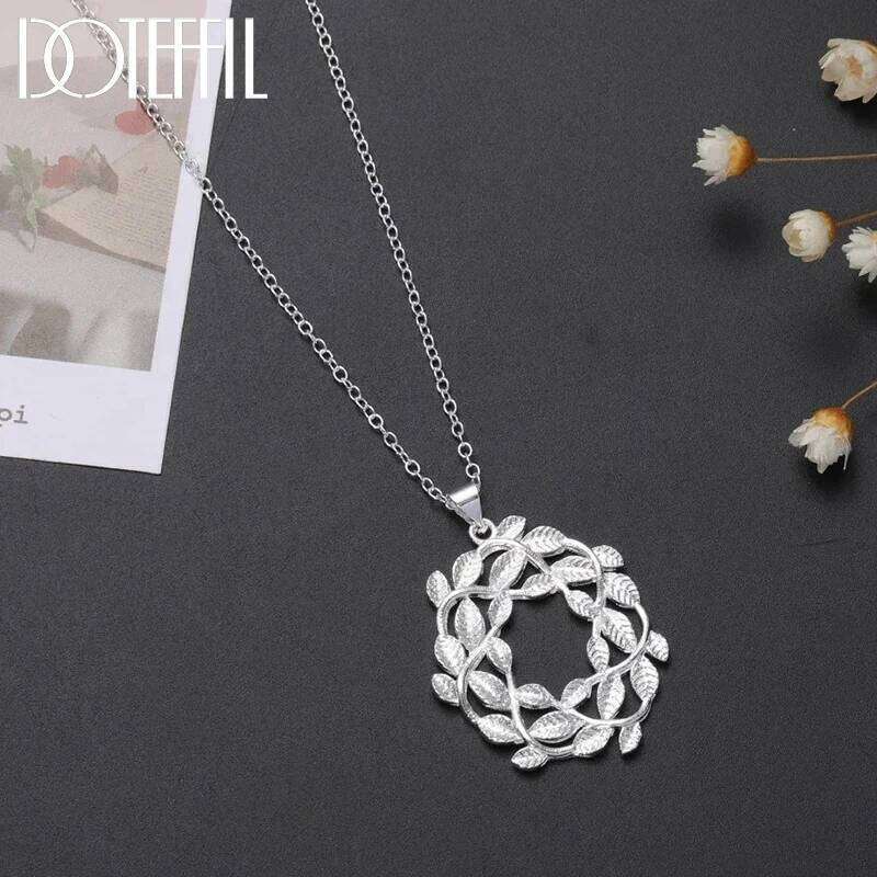 DOTEFFIL Hot Fine Flowers Leaves Pendant 925 Sterling Silver Necklace For Women Fashion Luxury Party Wedding Jewelry Christmas G ebf0f