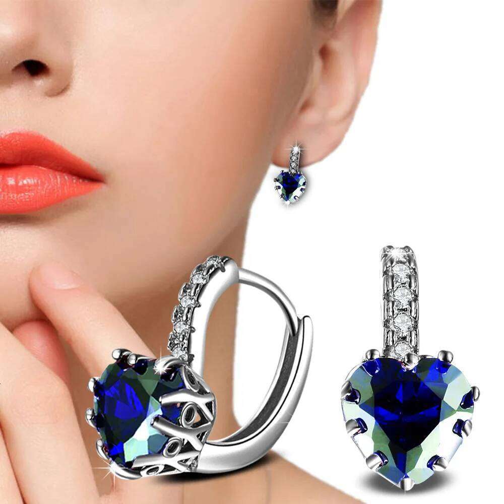 Hot Sales 925 Silver Needle Jewelry AAA Zircon For Women Brincos Love Heart Blue Crystal Earrings Accessorie Wedding b73c0