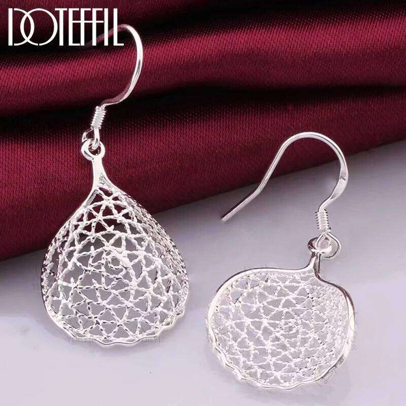 DOTEFFIL 925 Sterling Silver Water Network Drop Earrings Charm Women Jewelry Fashion Wedding Engagement Party Gift ea46d