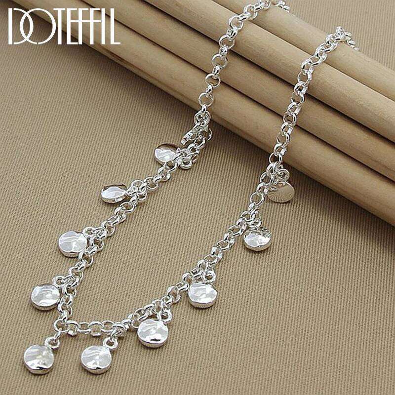 DOTEFFIL 925 Sterling Silver Circle Round Bean Chain Necklace For Women Wedding Engagement Fashion Jewelry a715f
