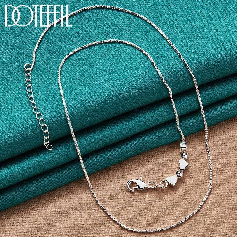 DOTEFFIL 925 Sterling Silver Box Chain Heart Smooth Bead Pendant Necklace For Women Fashion Wedding Charm Jewelry 51195
