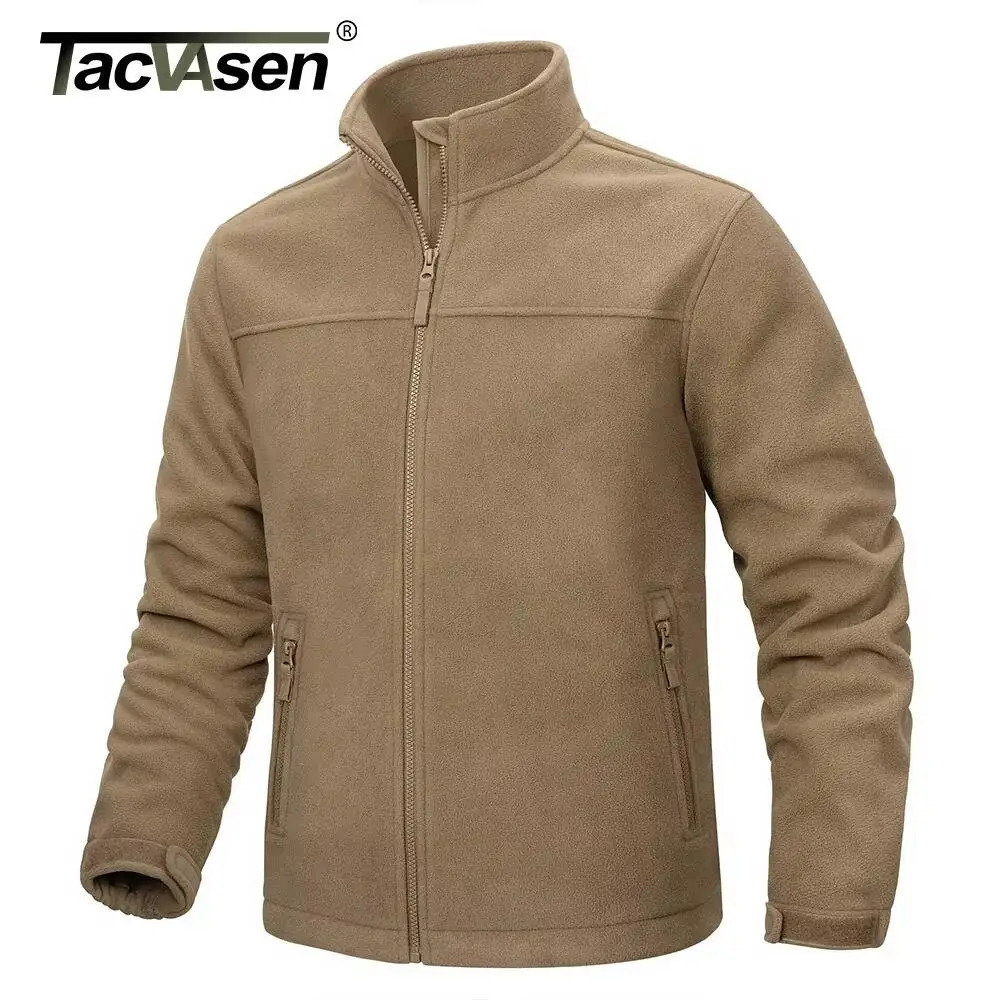 TACVASEN Winter Fleece Jackets Mens Full Zip Stand Up Work Jacket Coats Zipper Pockets Hiking Jacket Outdoor Windbreaker251217