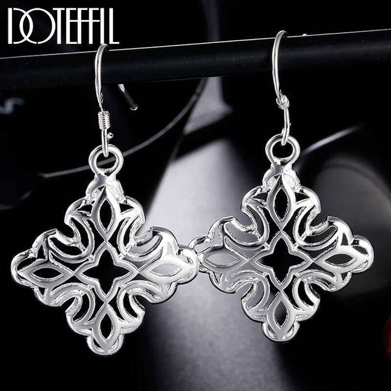 DOTEFFIL 925 Sterling Silver Geometry Pendant Earring Lady Wedding Engagement Party Fashion Jewelry fe208