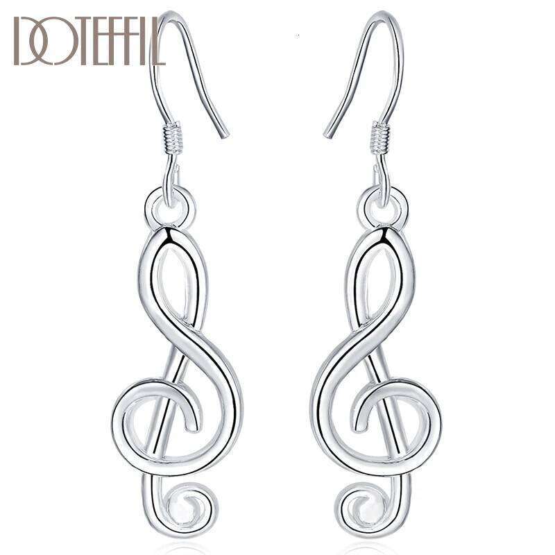 DOTEFFIL 925 Sterling Silver Musical Note Fashion Woman Charm Drop Earrings Party Wedding Jewelry 19aee