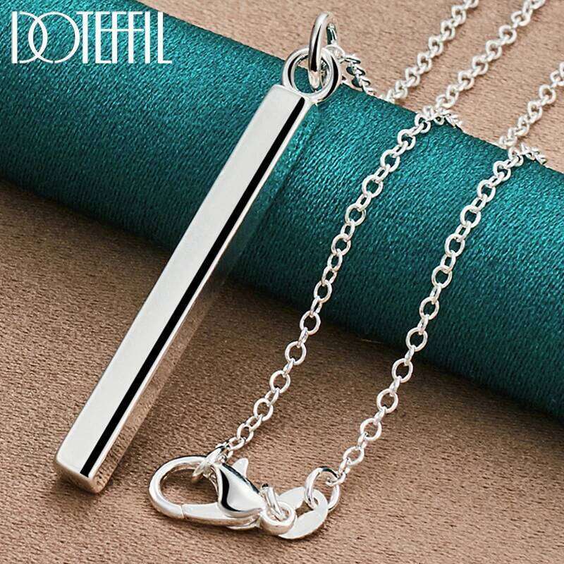 DOTEFFIL 925 Sterling Silver 18-30 Inch Chain Straight Square Column Pendant Necklace For Women Fashion Wedding Charm Jewelry b13b6