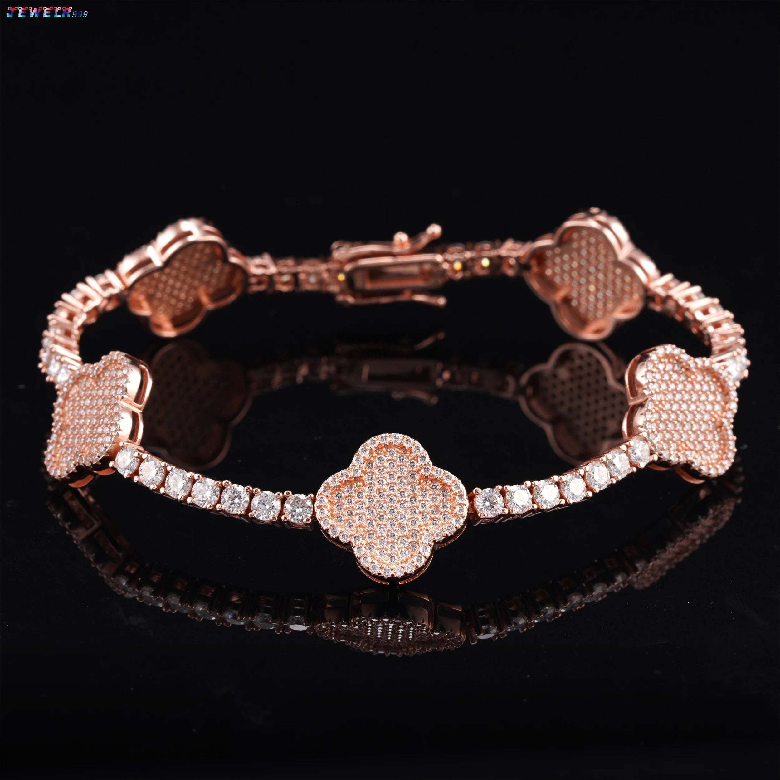 W 100 925 Rose Gold VVS D Color 3MM Round Cut Moissanite Bracelets Bangle Jewelry Real Gemstone with Dazzling D Diamonds