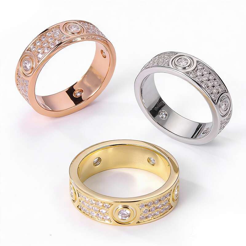 Ring Designer Ring Classic Wedding Designer Rings For Women Men V-GOLD Plated Gold Inlaid 2 3 Row CZ Diamond Ring 4/6mm W Original Branded Jewelr-image-1094492172