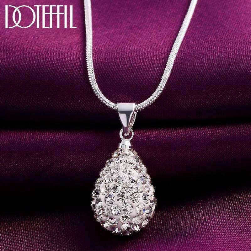 DOTEFFIL 925 Sterling Silver 18 Inch Water Drop Pendant AAA Zircon Necklace For Women Fashion Wedding Party Charm Jewelry f9cae