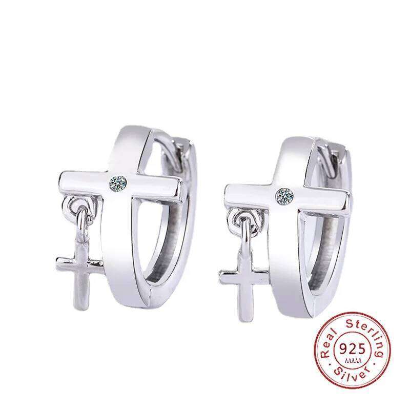 Small Girl 925 Silver Needle Circle Round Cross Hoop Earrings For Women Men Fashion Simple Brincos De Prata 52af1