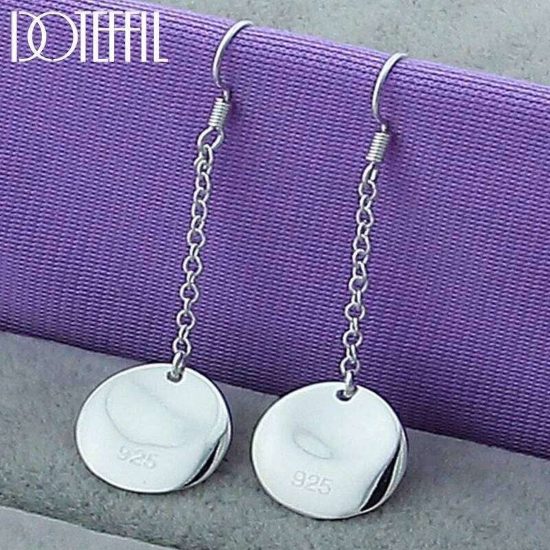 DOTEFFIL 925 Sterling Silver Smooth Bump Round Long Drop Earrings For Woman Wedding Engagement Fashion Party Charm Jewelry 3af32