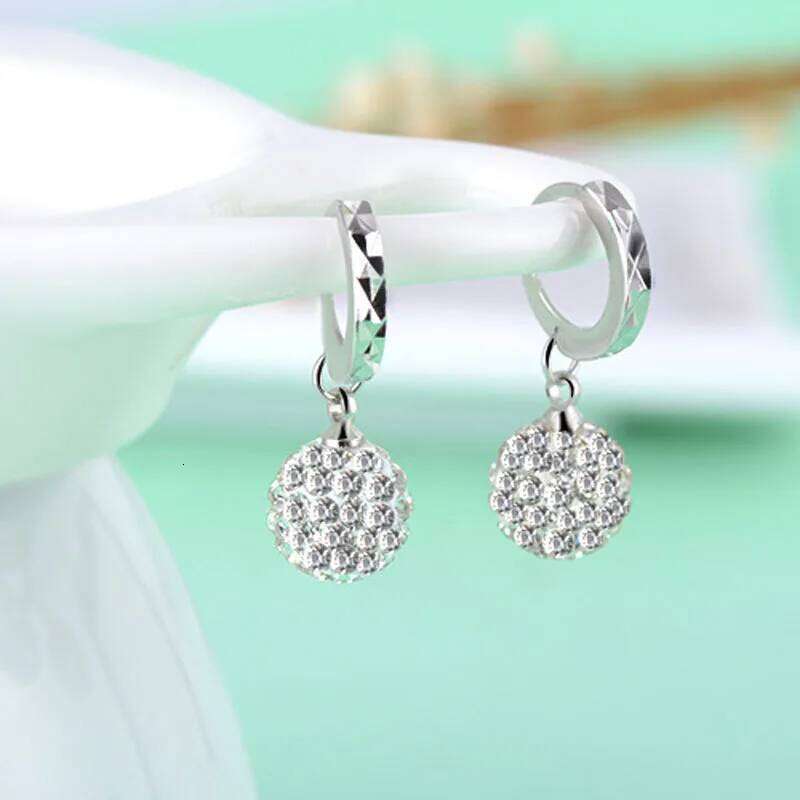 Fashion 925 Silver Needle AAA Clear Full Rhinestone Ball Stud Earrings Women Wedding Jewelry Gift Delicate Bijoux 76148