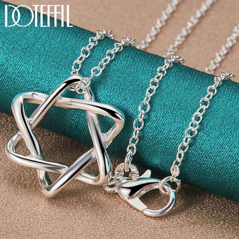 DOTEFFIL 925 Sterling Silver Six Star Pendant Necklace 18-30 Inch Chain For Woman Wedding Engagement Party Fashion Charm Jewelry 31113