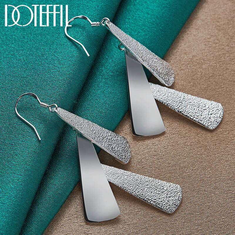 DOTEFFIL 925 Sterling Silver Frosted Long Geometric Drop Earrings Charm Women Jewelry Fashion Wedding Engagement Party Gift 9b9cd