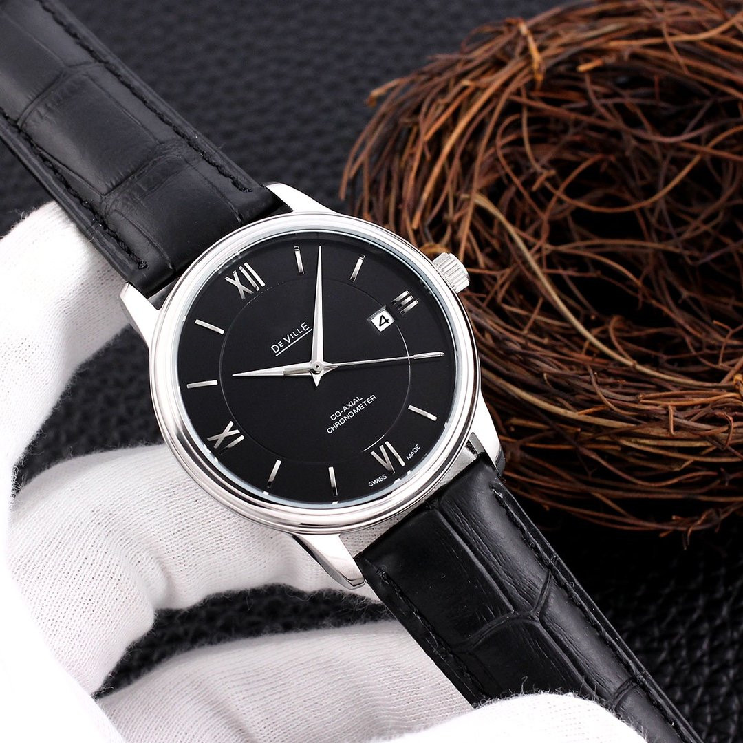 Luxe hommes dame Co-AXIALity montres-bracelets mouvement automatique montres mécaniques classiques DE VILLEity montre bracelet en cuir montre bra