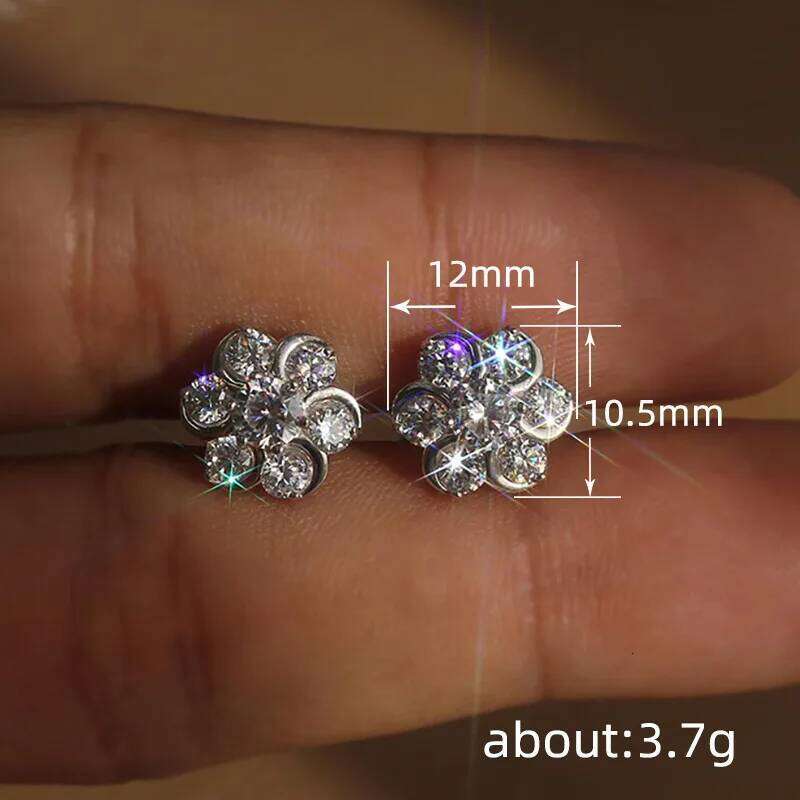 Clear Snowflake Imitation Moissanite Stud Earrings 925 Silver Needle Flower Shape Ear Studs for Women Zircon Jewelry ffbe9