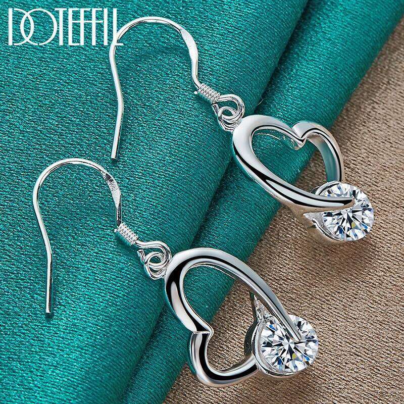DOTEFFIL 925 Sterling Silver Heart AAA Zircon Drop Earring For Woman Best Gift Wedding Engagement Jewelry 428f0